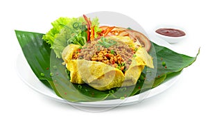 Spicy Minced Pork Cooking in Egg Wrap Thai Food Fusion Style