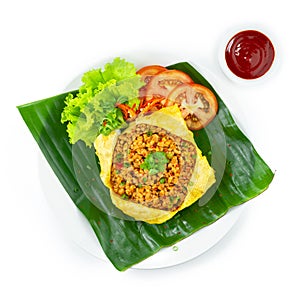 Spicy Minced Pork Cooking in Egg Wrap Thai Food Fusion Style