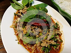 Spicy minced pork photo