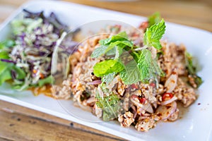 Spicy minced pork salad Isaan food