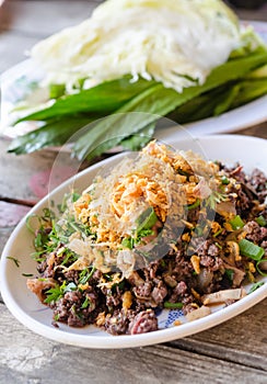 Spicy minced pork or spicy minced pork salad Thai dishes