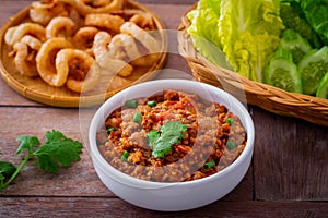 Spicy minced pork and tomato dip (Nam Prik Aong), Northern thai food