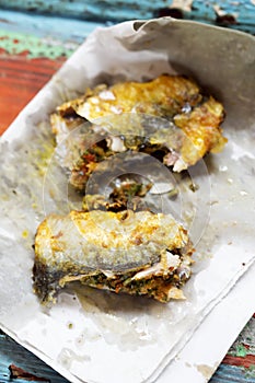 Spicy, Moroccan fried sardines with chermoula