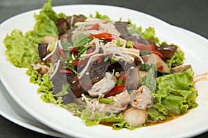 Spicy mushroom salad on plate