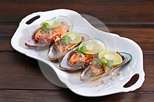 Spicy Mussel with Lime and Garlic , Thai Popular Food