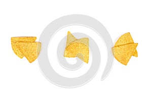 Spicy nachos chips isolated on white background