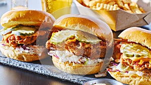 Spicy nashville hot chicken sandwich with coleslaw and pickles