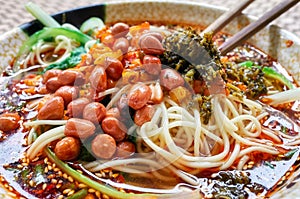 Spicy noodle soup popular in Yunnan Province, China.