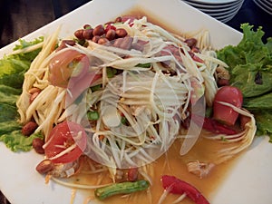 spicy papaya salad or call somtum , Thai food