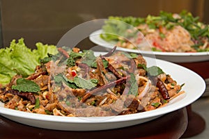 Spicy pork salad is thai food