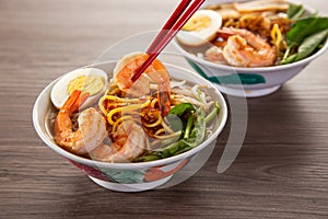 Spicy Prawn Noodle. A delicacy made popular by the Chinese in Malaysia and Singapore