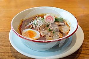 Spicy ramen Japanese noodle soup, traditional Japanese food ramen