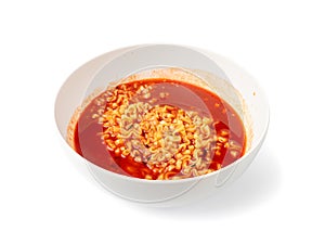 Spicy Ramen, Red Hot Noodle Soup in White Bowl Isolated, Hot Chili Pepper Ramen