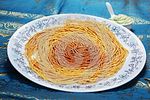 spicy ratlami sev with coconut chutney -karappoosa andhra savoury sev beloved indian nack.