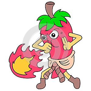 Spicy red chilies give off fireballs, doodle icon image kawaii