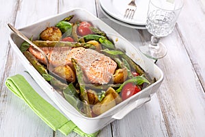 Spicy Roasted Salmon Steak with Vegetables