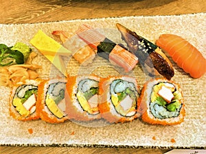 Spicy Salmon Aburi Roll Ebi Maki,california roll,Tekka Maki,Ebi Tempura Roll,Caterpilar Roll Japanese Clean Foods