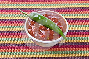 Spicy salsa dip in bowl