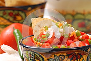 Spicy salsa with tortilla chips