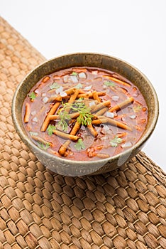 Spicy Sev Bhaji or Ganthiya Nu Shaak recipe from India