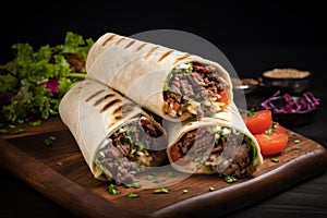 Spicy Shawarma beef wrap. Generate Ai