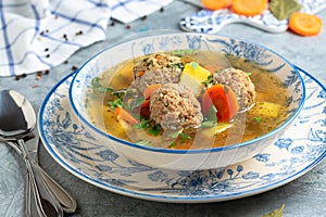 Spicy soup with meatballs