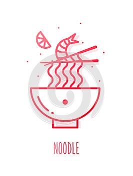 Spicy soup with shrimp and noodle in gradient line style.