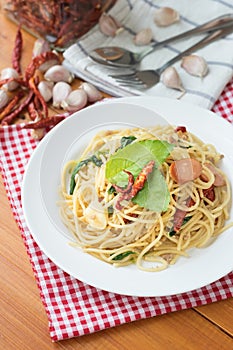Spicy spaghetti with sausage,