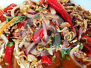 Spicy Thai salad made with blood cockles or Cockle salad