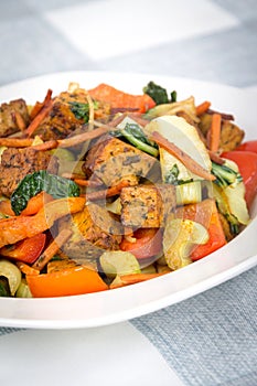 Tofu and vegetable stir fry photo