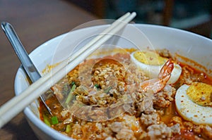 Thai spicy noodles soup photo