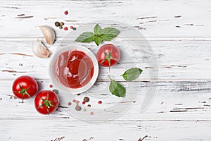 Spicy tomato ketchup sauce with Cherry tomatoes, garlic and basil