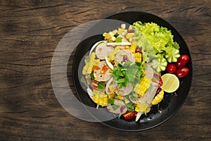 Spicy Vietnamese Pork Sausage Salad with corn Vegetables GoodTasty Appetizer Healthyfood or diet