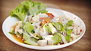 Spicy vietnamese sausage salad Thai street food