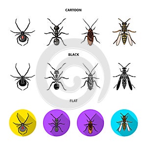 Spider, ant, wasp, bee .Insects set collection icons in cartoon,black,flat style vector symbol stock illustration web.