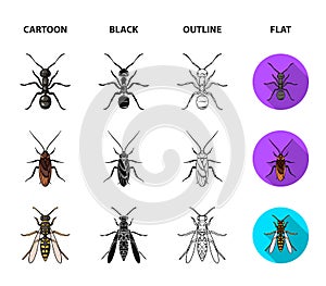 Spider, ant, wasp, bee .Insects set collection icons in cartoon,black,outline,flat style vector symbol stock