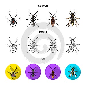 Spider, ant, wasp, bee .Insects set collection icons in cartoon,outline,flat style vector symbol stock illustration web.