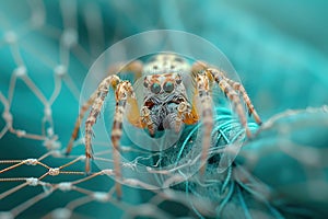 A spider caught in a fishing net. Generative AI