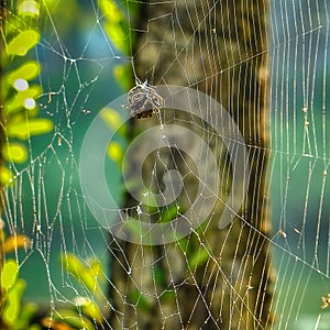 Spider climbing and producing silk to create webs