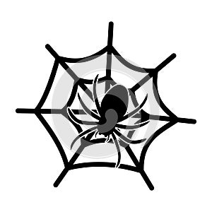 Spider on cobweb icon. Spider web vector illustration isolated on white background