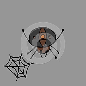 Spider icon, isolated on white. Hand drawn style.