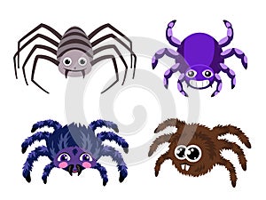 Spider icons set, cartoon style