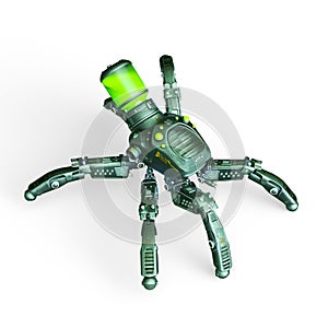 Spider mech in white background walking top view