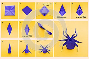 Spider origami tutorial, step by step, tutorial