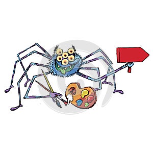 Spider painter with accessories with a signpost