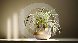 Spider Plant pot indoors with natural sunlight. Generative AI