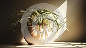 Spider Plant pot indoors with natural sunlight. Generative AI