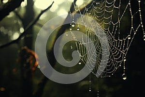 Spider poison web water drops. Generate Ai