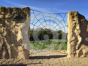 Spider`s web climbing frame.