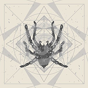 Spider and sacred geomerty  sketch vector  illustration.